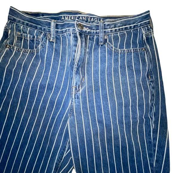 American Eagle Outfitters AEO Striped Denim Mom Tapered Leg Ankle Jeans 8 Reg 26 - Picture 5 of 9